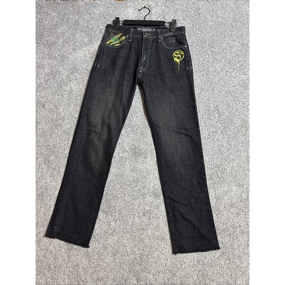 Jinzu Jeans Boys Size 14 Y2K Grunge Edgy Streetwear Embroidered Punk Dark Wash - Picture 1 of 10